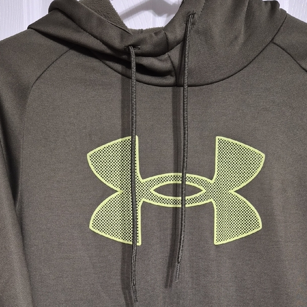 Under Armour Men's Olive Green With Lime Green Logo Hoodie Size Small - Picture 6 of 9
